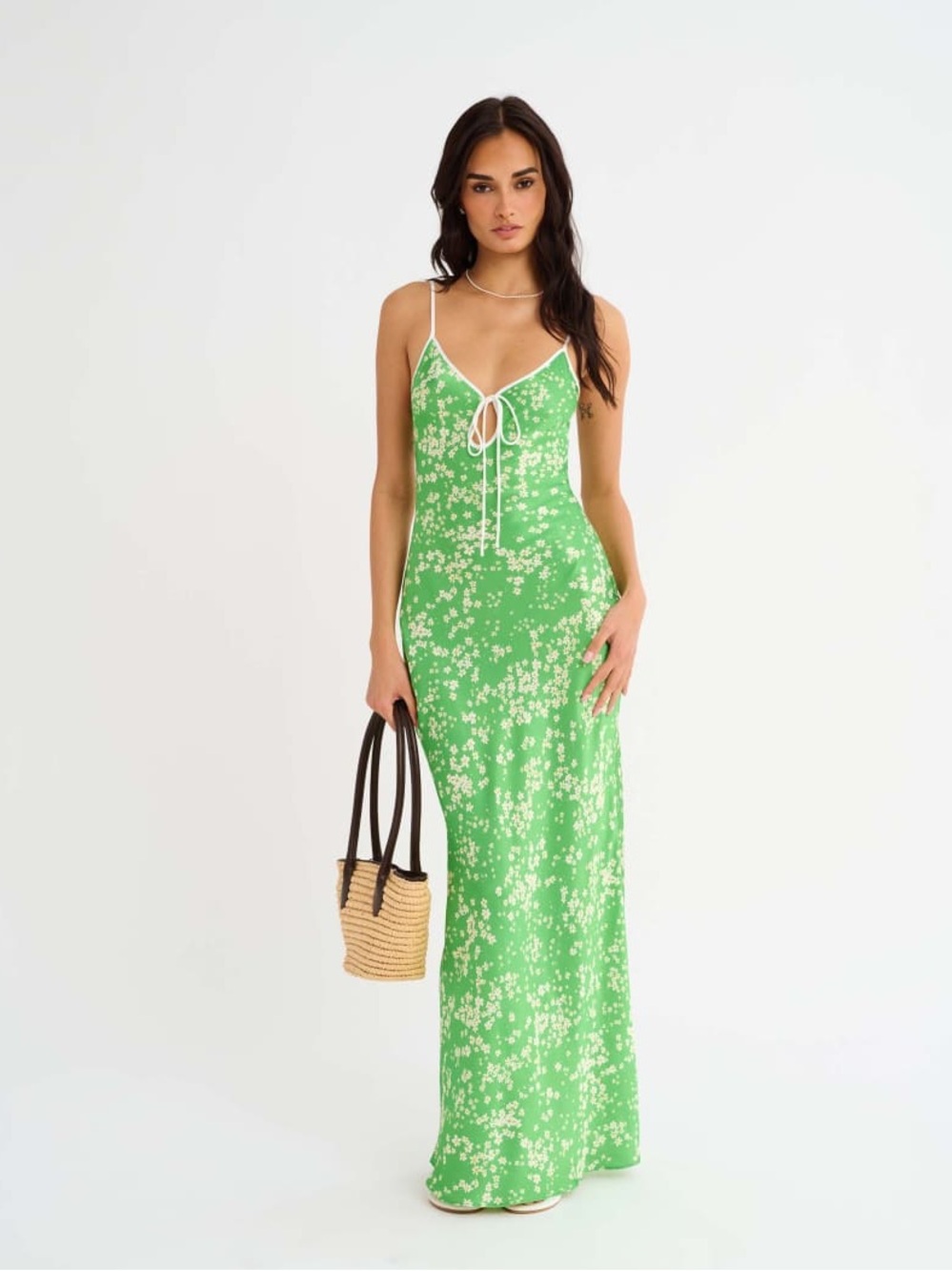Green Satin Maxi Dress